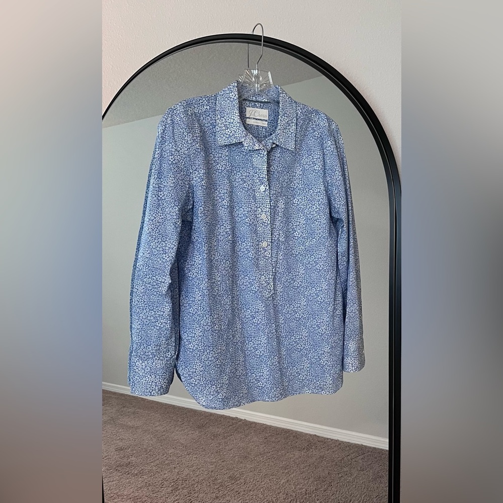 J Crew blue floral half button down